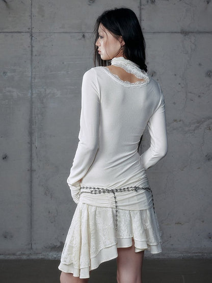 Saum Apricot Off-Shoulder Akzente Floral mit Asymmetrischem Kleid Strass