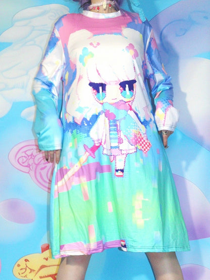 Y2K Print Dress Cartoon Colorful