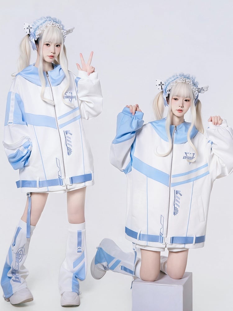 Cyber Techwear Set in - Jacket Tenshi Coord White Landmine Blue Angel Futuristic Kaiwai