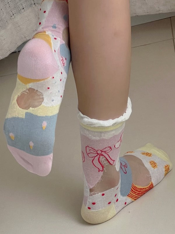 Manschettenoptionen Bunte Lolita Süße Socken Kalb 4 Rüschen