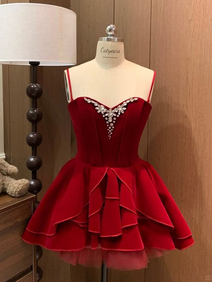 Sweetheart Mini Velvet Dress Vintage Red