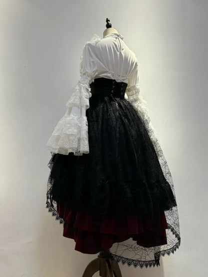 Schwarzes Lolita-Korsett mit hoher Taille und Kordelzug / Gothic-Rock mit Stäbchen