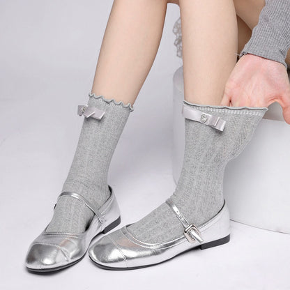 Chaussettes à volants de style Lolita avec nœud en strass noirs Couleurs : (3