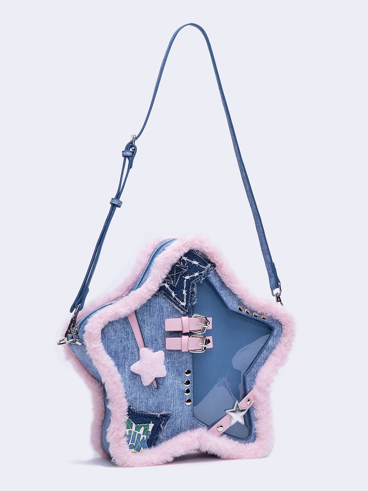 Blue Ita Detail Stud Backpack Trim Star-shaped Plush