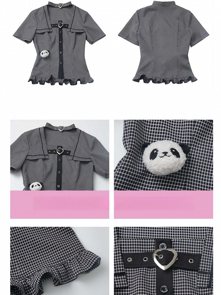 Choker Design Rüschen Saum Plaid Bluse Schwarz Criss-cross All-in-one und