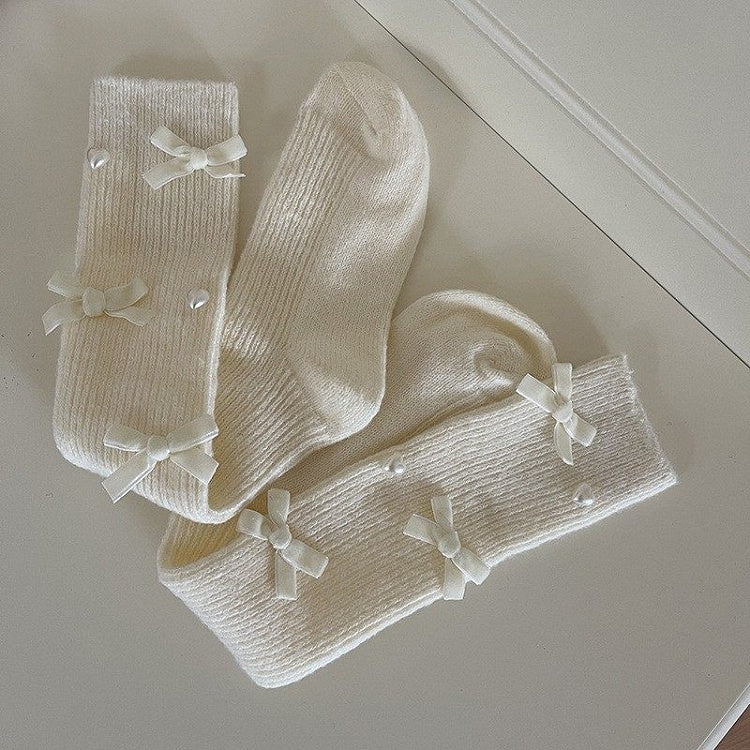 Stockings Accents Heart Ribbed with Bow