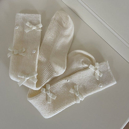 Stockings Accents Heart Ribbed with Bow