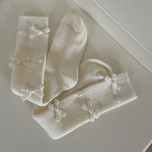 Stockings Accents Heart Ribbed with Bow