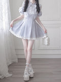 Shoulder Cutout Dress Dusty Blue Jirai Kei Plaid with