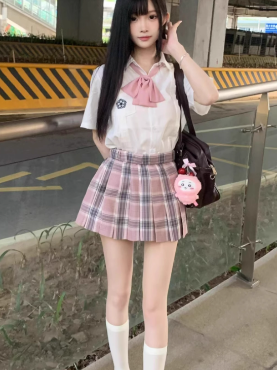 Skirt Pink Uniform Pattern Plaid 45CM Pleated JK