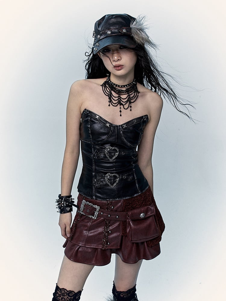 Schwarzes Bustier-Top mit herzförmiger Schnalle