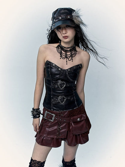 Schwarzes Bustier-Top mit herzförmiger Schnalle