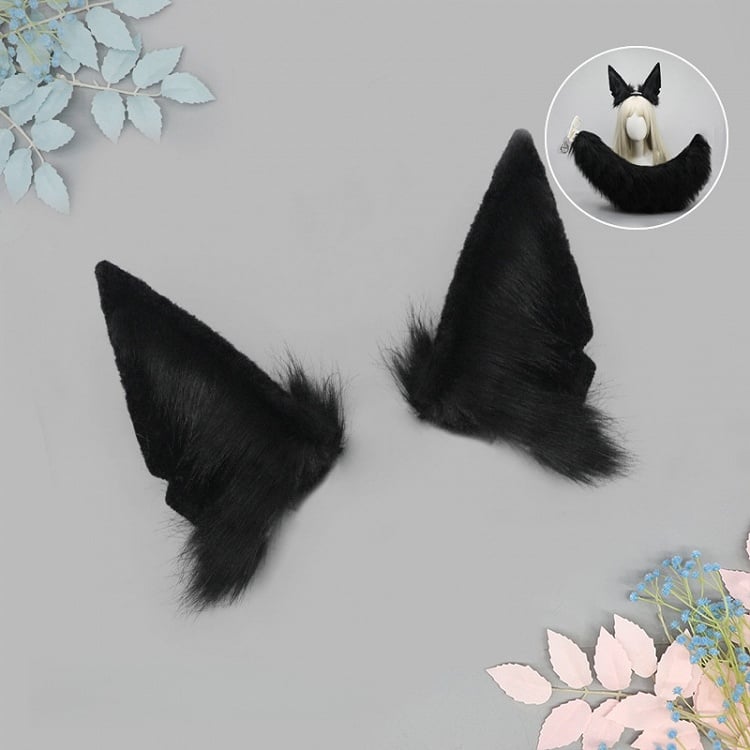 Covers Ear Waggling BlackWhite Plush / Black Wolf Pointed