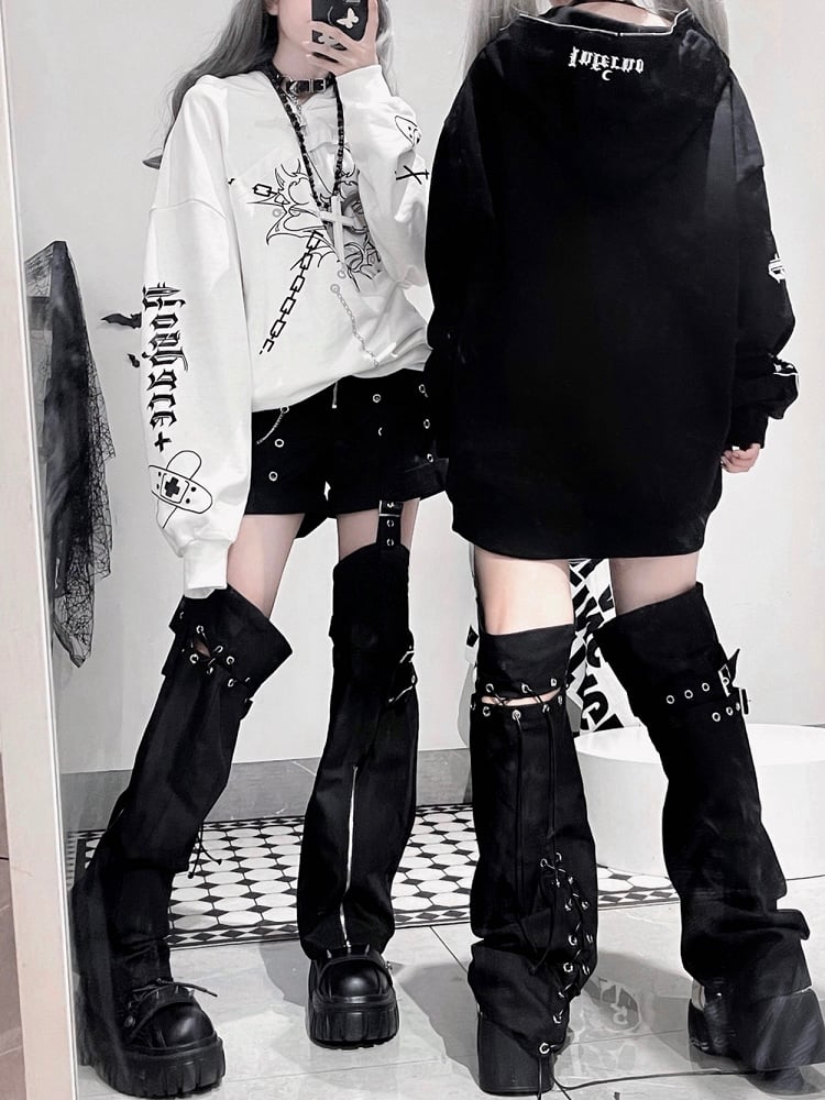 Hoodie Chains Punk Print Black/White