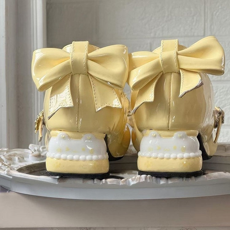 Sweet Mary Lolita Decor Bows Heel with Yellow Mid-heel Janes Bear