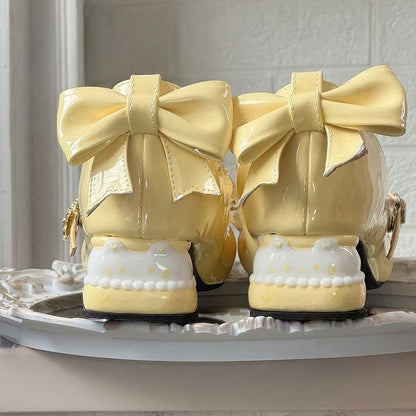 Sweet Mary Lolita Decor Bows Heel with Yellow Mid-heel Janes Bear