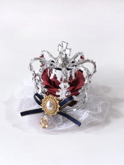 Headpiece 4 with Bead Options Lace White Lolita Bow Accents Crown Color and – Based Silver