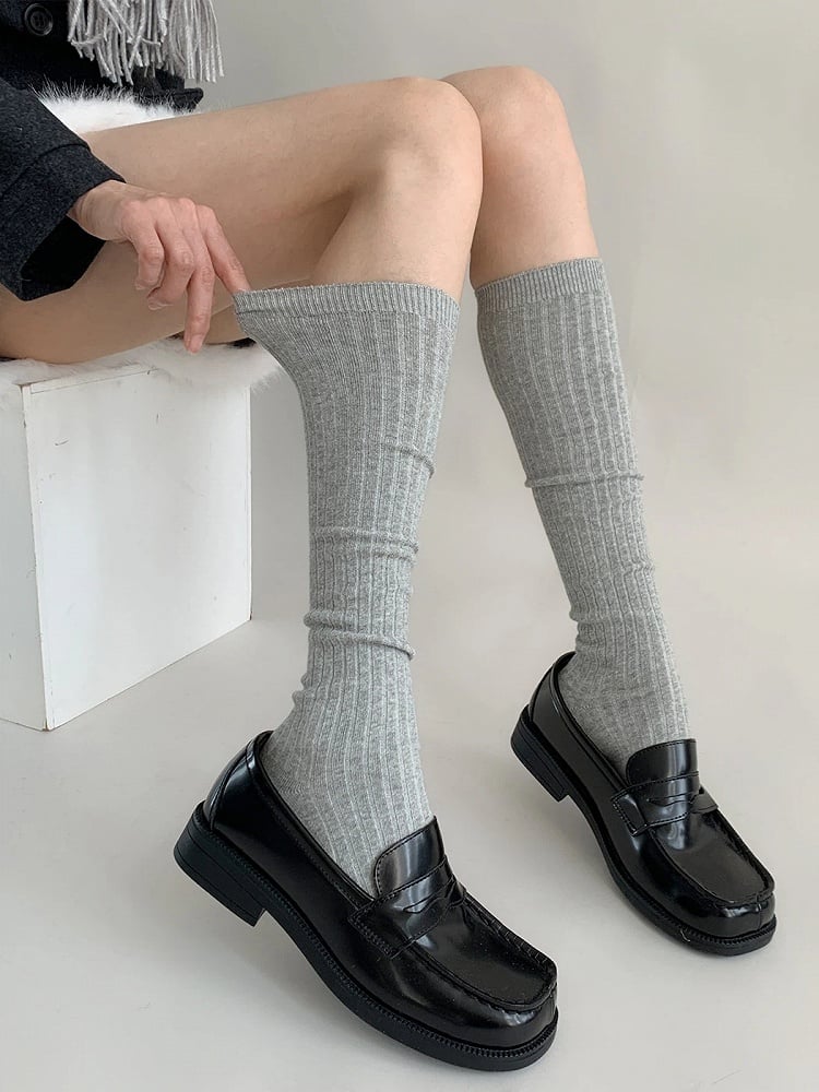 Ribbed Knit Slouchy Calf Socks - Kawaii & Pastel Goth Accessory, 4 Colors