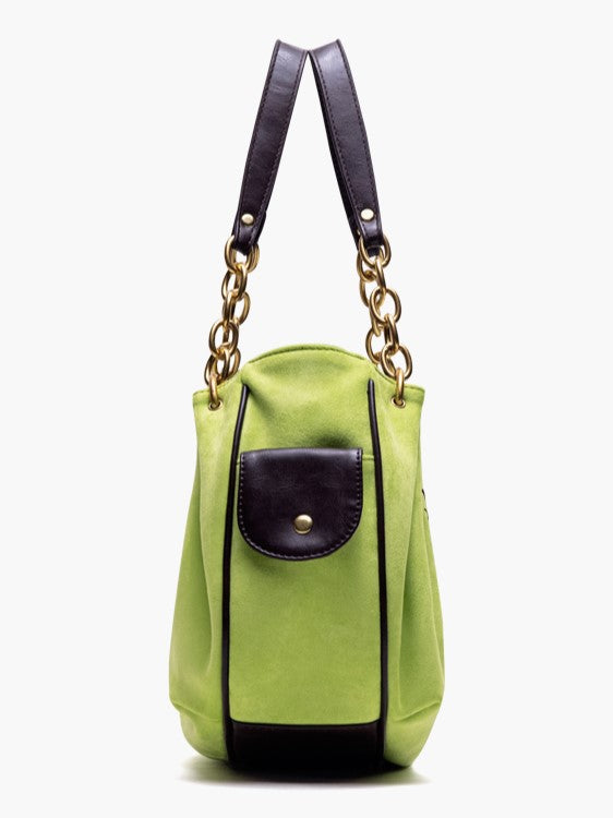Vintage Green Gothic Lettering Embroidered Tote Bag with Chain Strap
