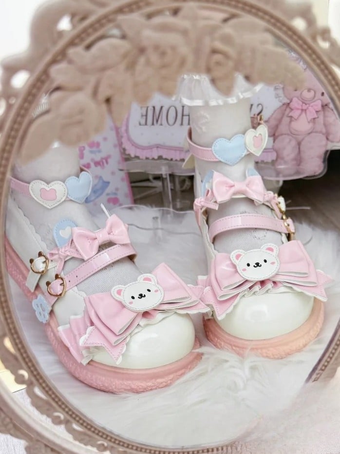 White Bear Sweet Lolita Flat Mary Janes by Blooming Chimes