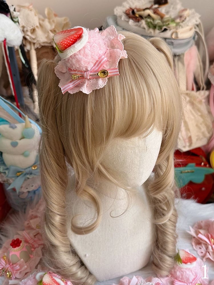 Decoration Options Strawberry Cake-shaped Striped Bow – Hat 3 Mini Sweet with Pink Lolita