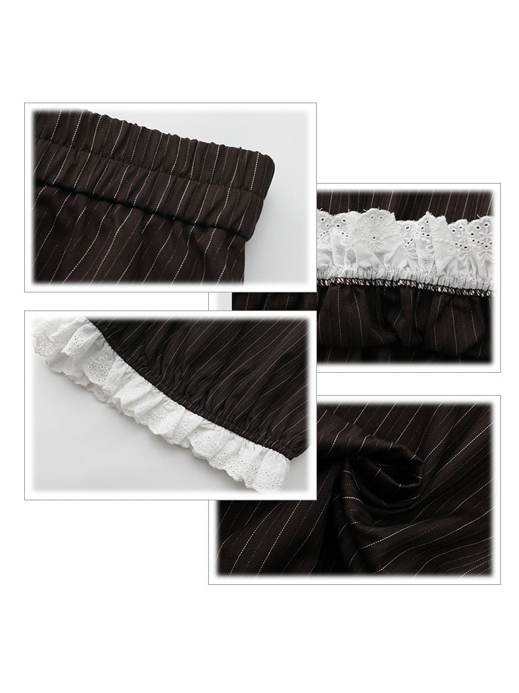 Elastic Size with Set: Straps Trim Black Striped Waist Skirt Adjustable Overall Ruffled Bloomers Plus