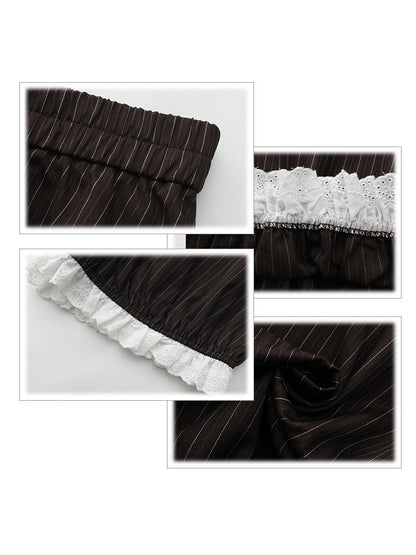 Elastic Size with Set: Straps Trim Black Striped Waist Skirt Adjustable Overall Ruffled Bloomers Plus