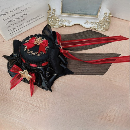 Hat BlackRed Star Details Mini Devil Bowknot Decorated Halloween Wings