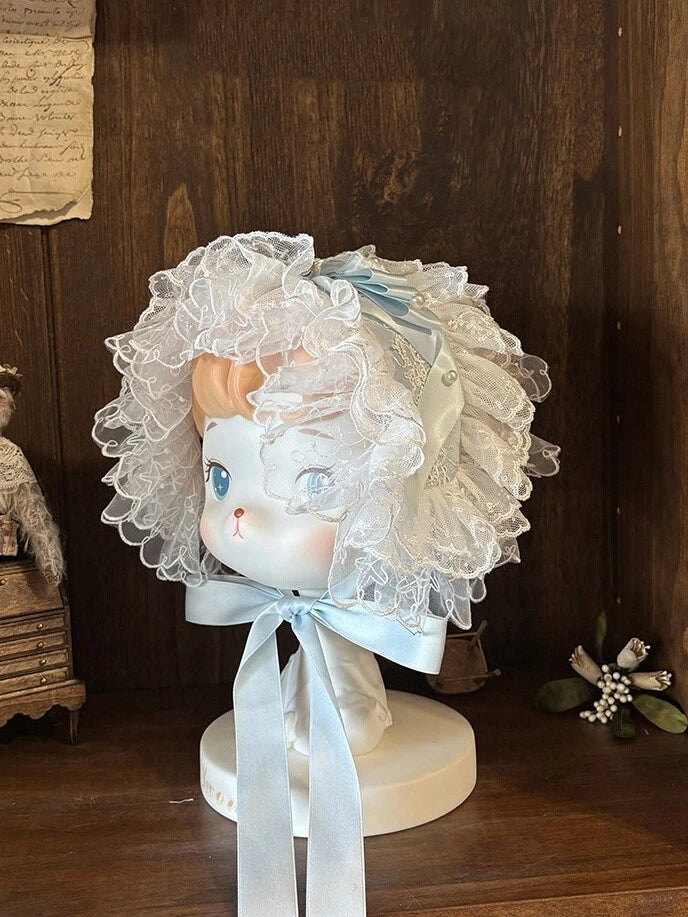 Blue White Lace Ruffle Beaded Hairband - Iris fleur