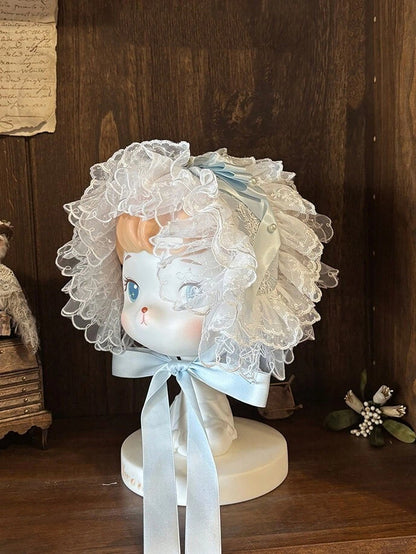 Blue White Lace Ruffle Beaded Hairband - Iris fleur