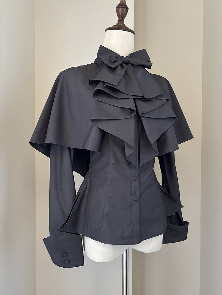Jabot Cape with Lolita Gray Dark Design Shirt Ouji Bowtie Gothic