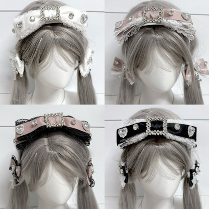 Jirai Kei Strass verzierte Spitzenbesatz Schleife KC