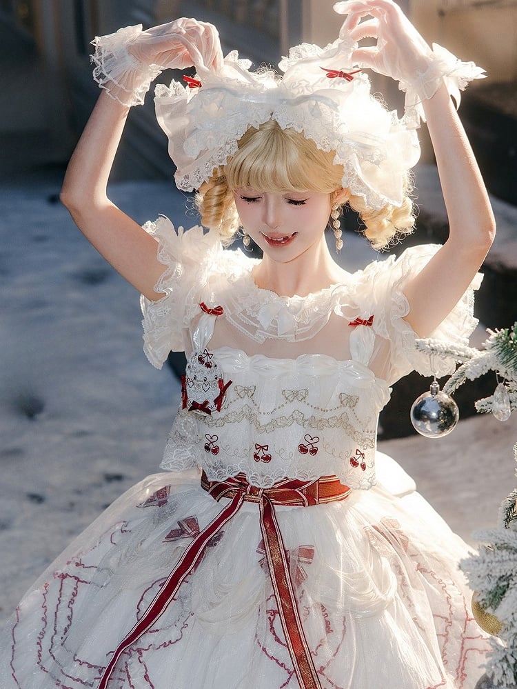 Mini White Bows Bow Lace with Lolita Red KC Large