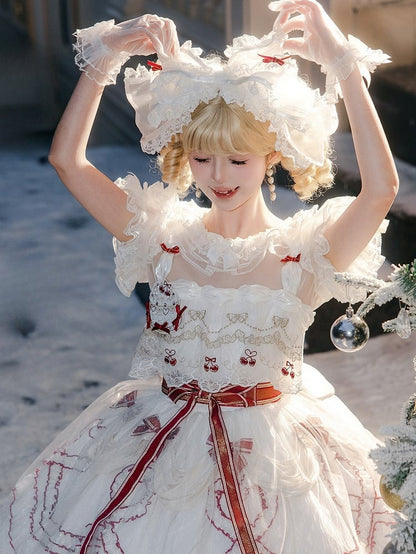 Mini White Bows Bow Lace with Lolita Red KC Large