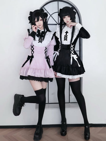 Accents Lacing Bow Lolita Juliette with and Pink Gothic Sleeves Dress