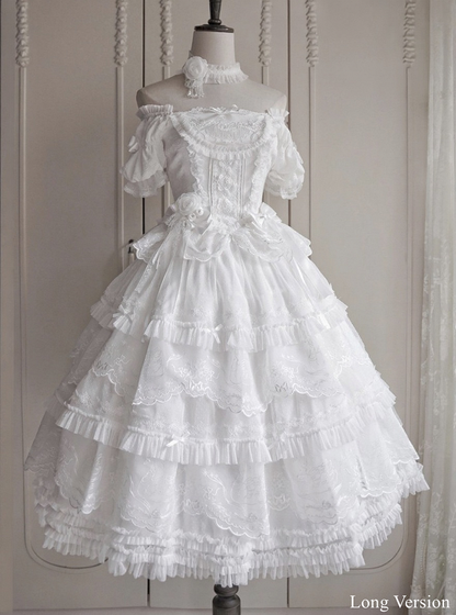 Skirt Scallop Embroidered Trim Ruffles Elegant White Lolita Classic Tiered