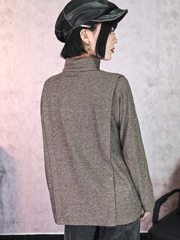 Sleeve Fleece Long Style Lining Brown with Chinese Top