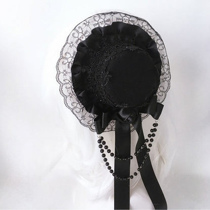 Chains Black/White Design Bead Mini with Hat Bow Lace Rosette Lolita