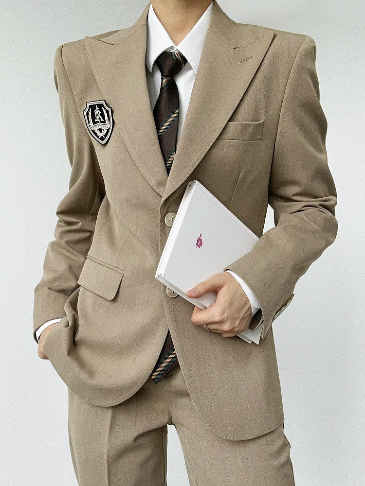 Vintage Notched Blazer with Slim-fitting Khaki Ouji Unisex Lolita Collar