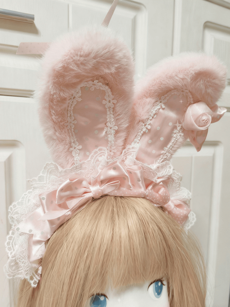KC Sweet Lolita Bunny Bowknot Ear Pink Lace