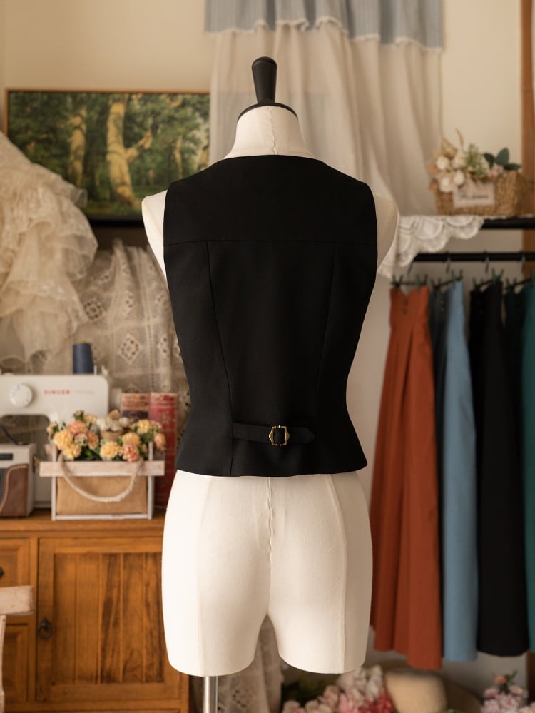 Black Double-Breasted Underbust Waistcoat