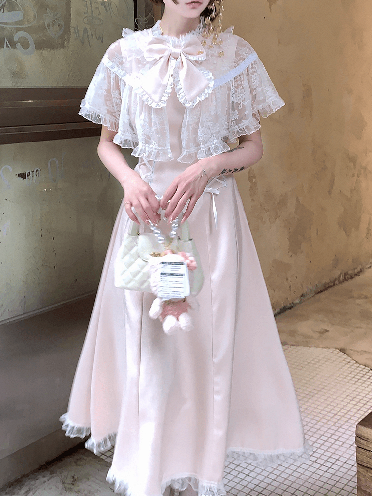 Lace-Up Waist with Pink Style Lace Polished Landmine Cape - Dress Sweet