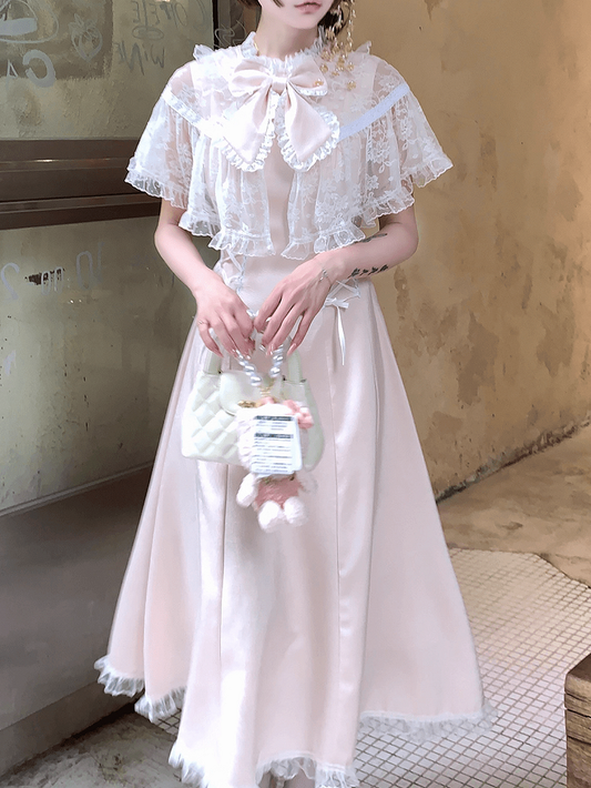 Lace-Up Waist with Pink Style Lace Polished Landmine Cape - Dress Sweet