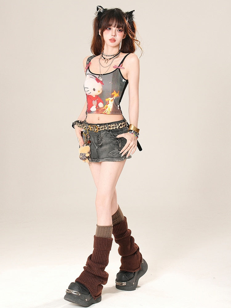 Glamorous Options – Farbe 3 – Oberteil mit Bittersweet-Camisole und Kitty-Print