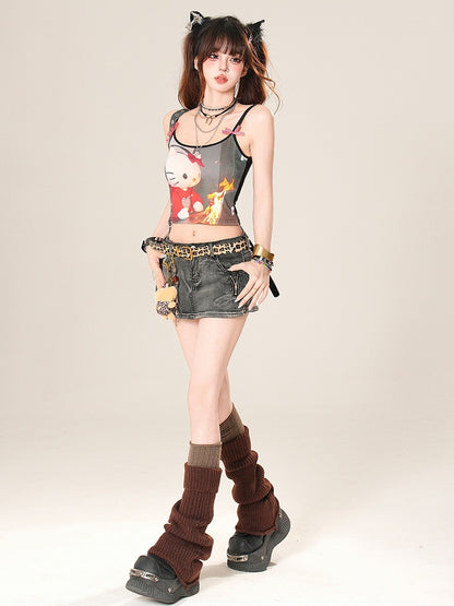 Glamorous Options – Farbe 3 – Oberteil mit Bittersweet-Camisole und Kitty-Print