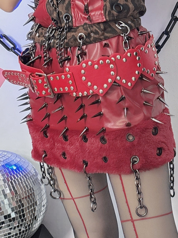 Punk Waist Studs Red Design Heart Y2K PU Belt