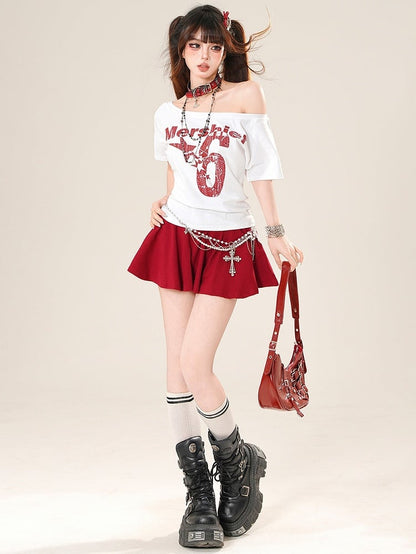 Red Glamorous Skirt Trim Embroidery Lace Letter