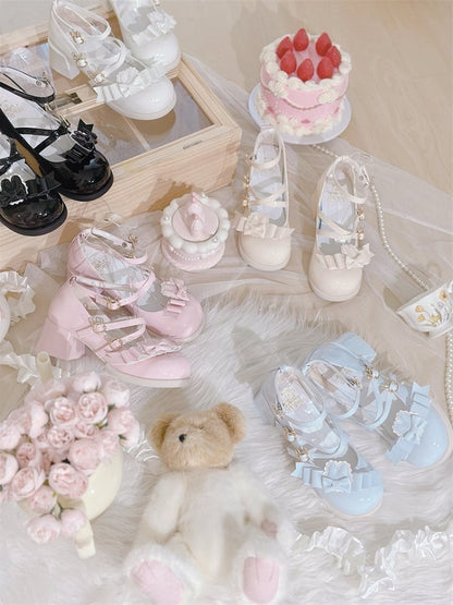 in Mid-heel Crisscross Shoes Beige Rabbit-Themed Removable Bow Jane PU Accents Design with Mary Bunny