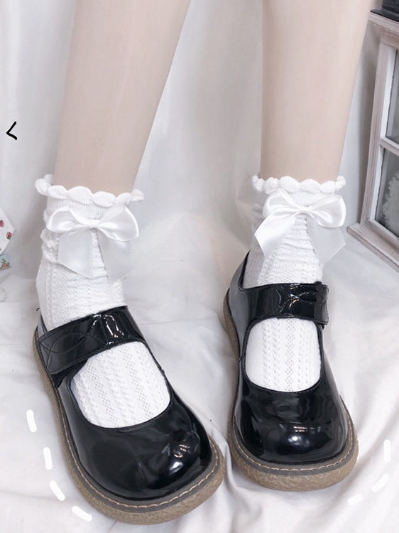 4 paires de chaussettes à revers détachables en coton froufrous colorées avec nœud