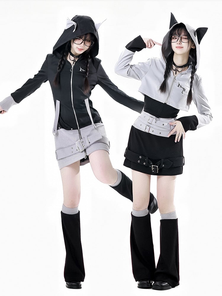 Colorblock Design 45CM Gray Knitted Leg Warmers and Black